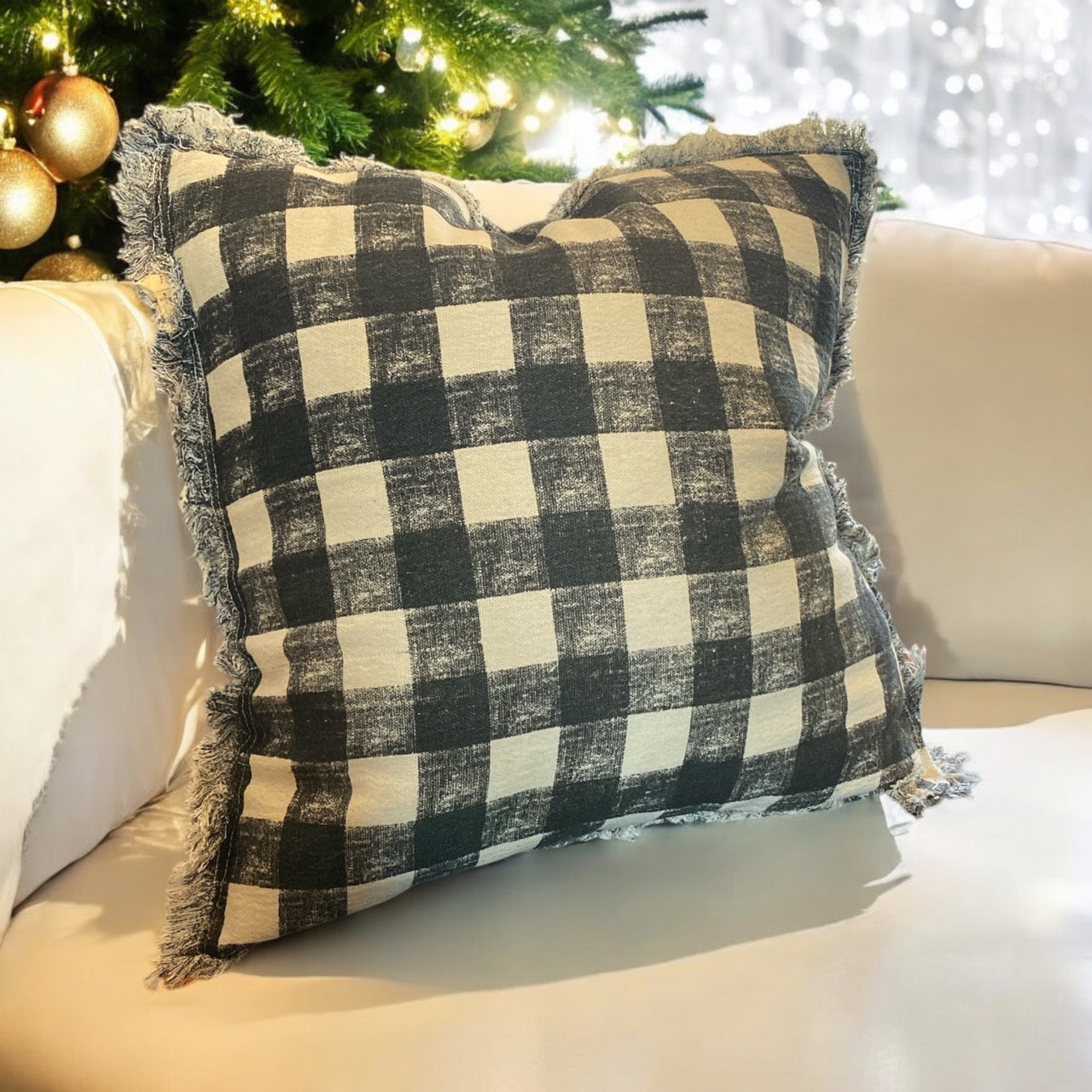 Black Check Cross Pillow - 18"