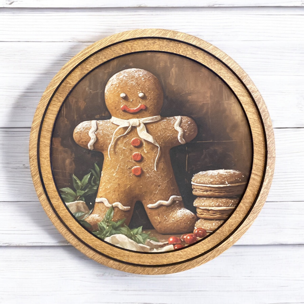 Gingerbread Man Round Framed Print - 8"