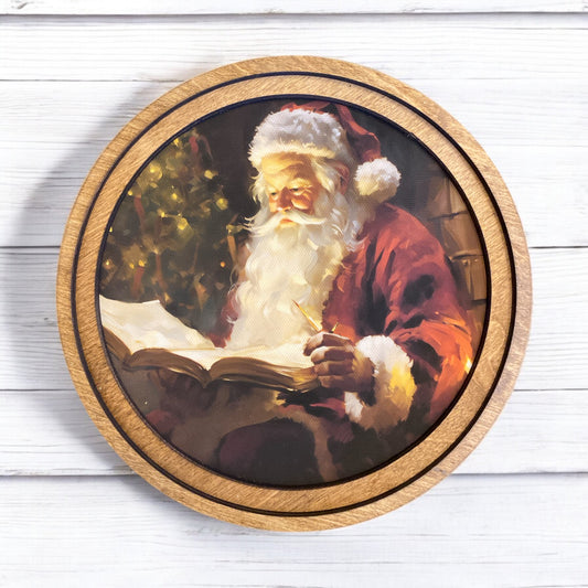 Santa Reading Round Framed Print - 8"