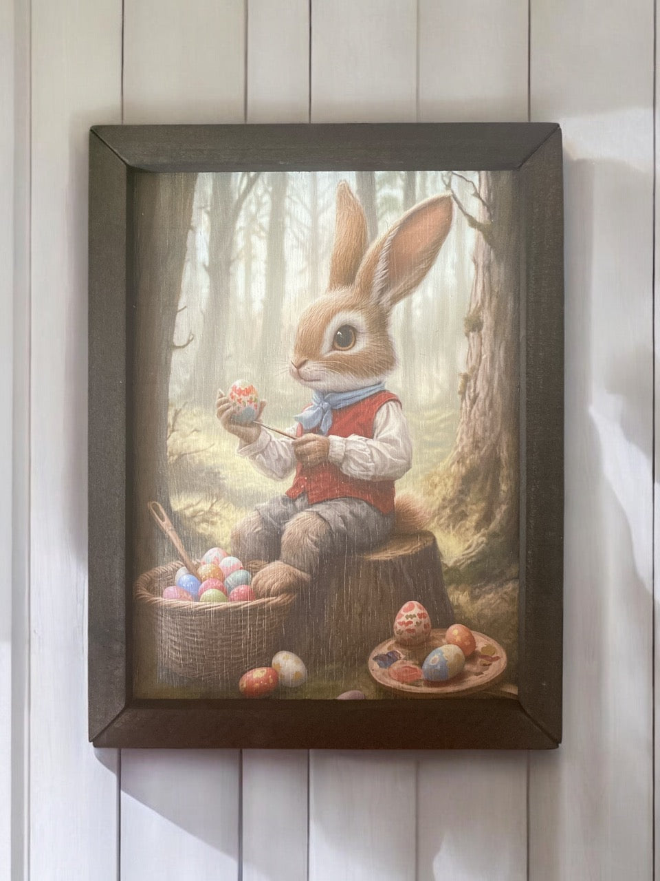 Bunny Painting Eggs Box Frame Art - 9"x12"