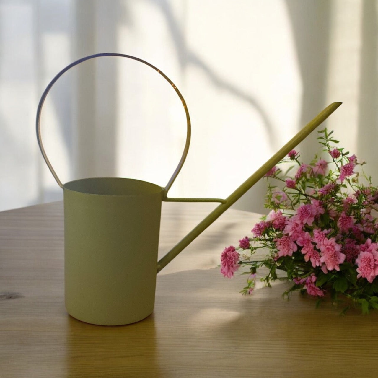 Decorative Metal Sage Green Watering Can - 10"