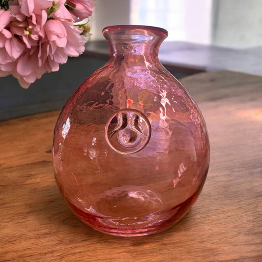 Lovebirds Stamped Glass Pink Vase - 10"