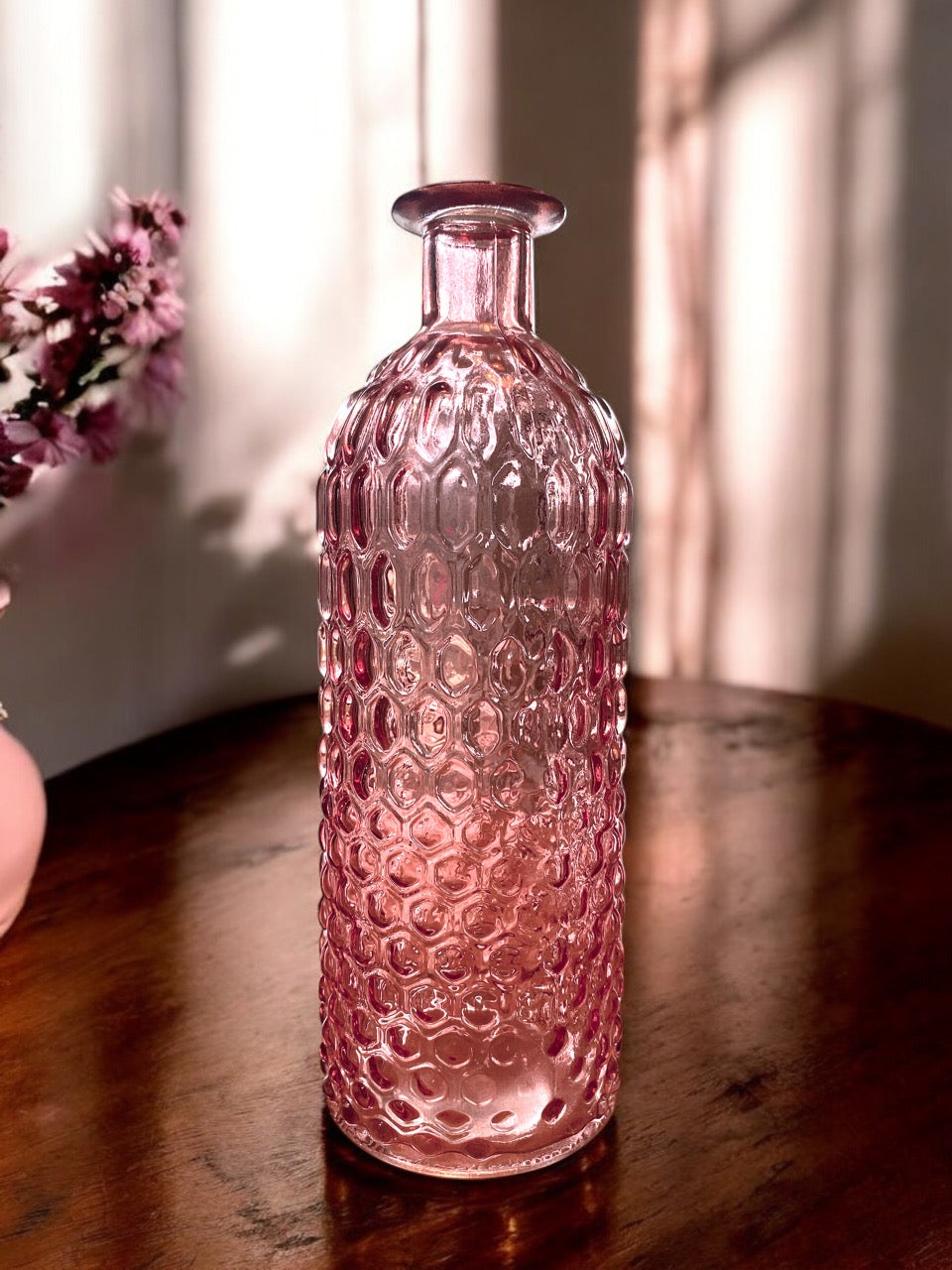 Narrow Mouth Textured Pink Glass Vase - 8"