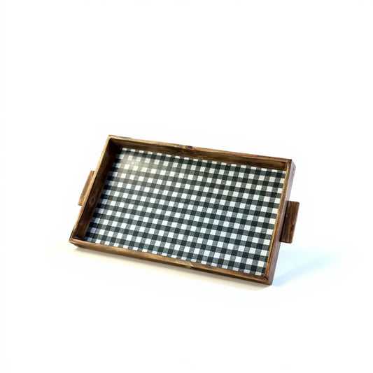 Checkered Wooden Tray - 19.5"x12"