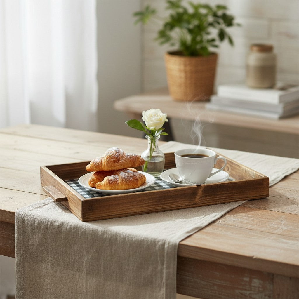 Checkered Wooden Tray - 19.5"x12"