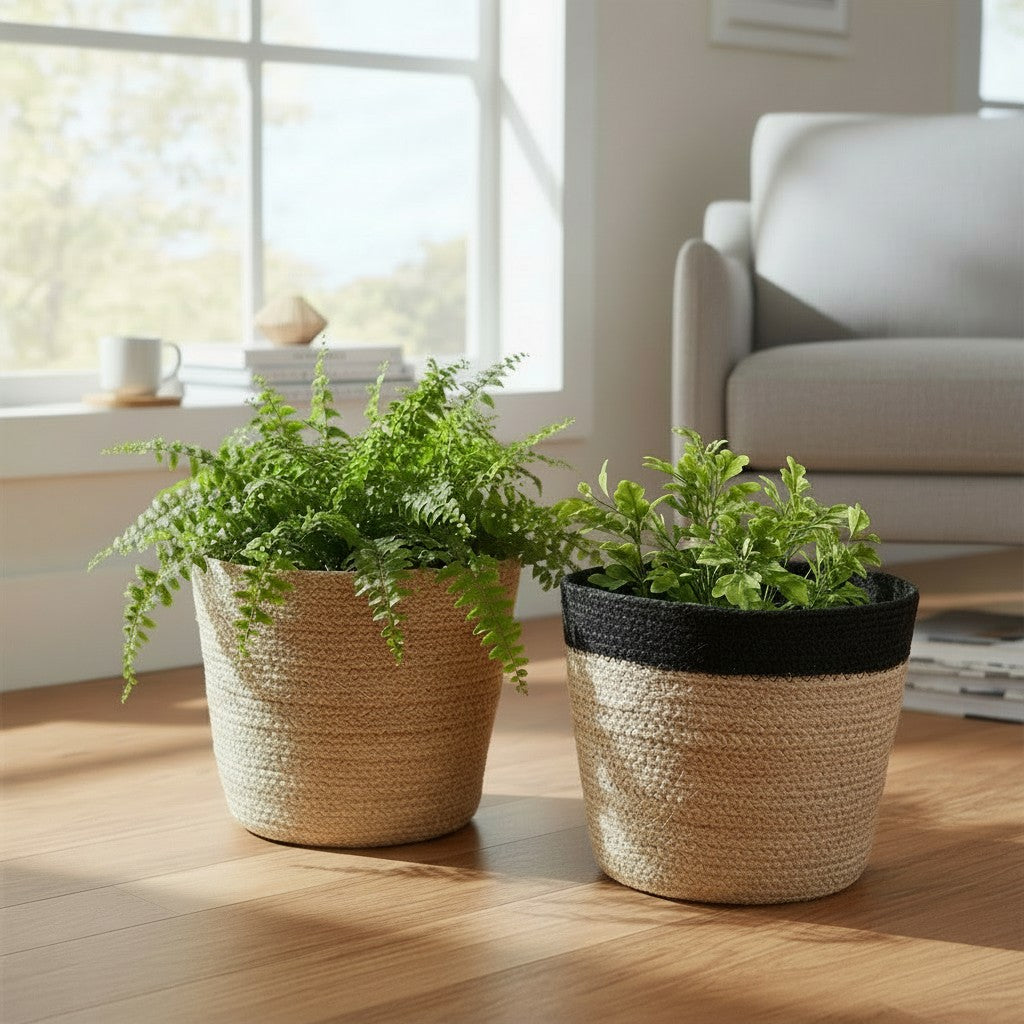 Jute Planter Baskets with Plastic Lining