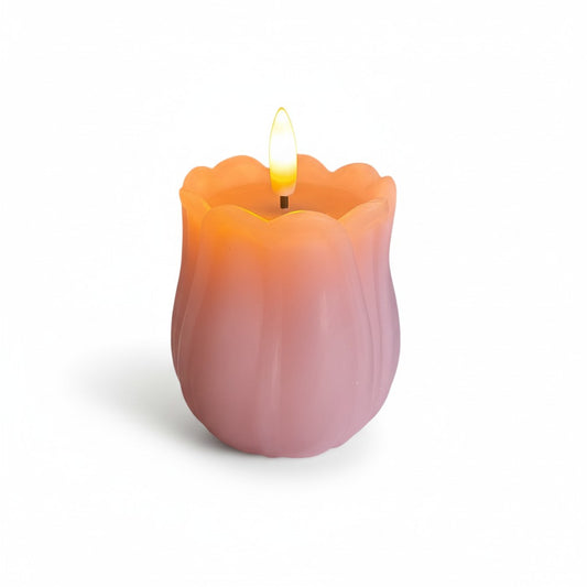 Pink Tulip Flickering Flameless LED Candle - 3x3.5in