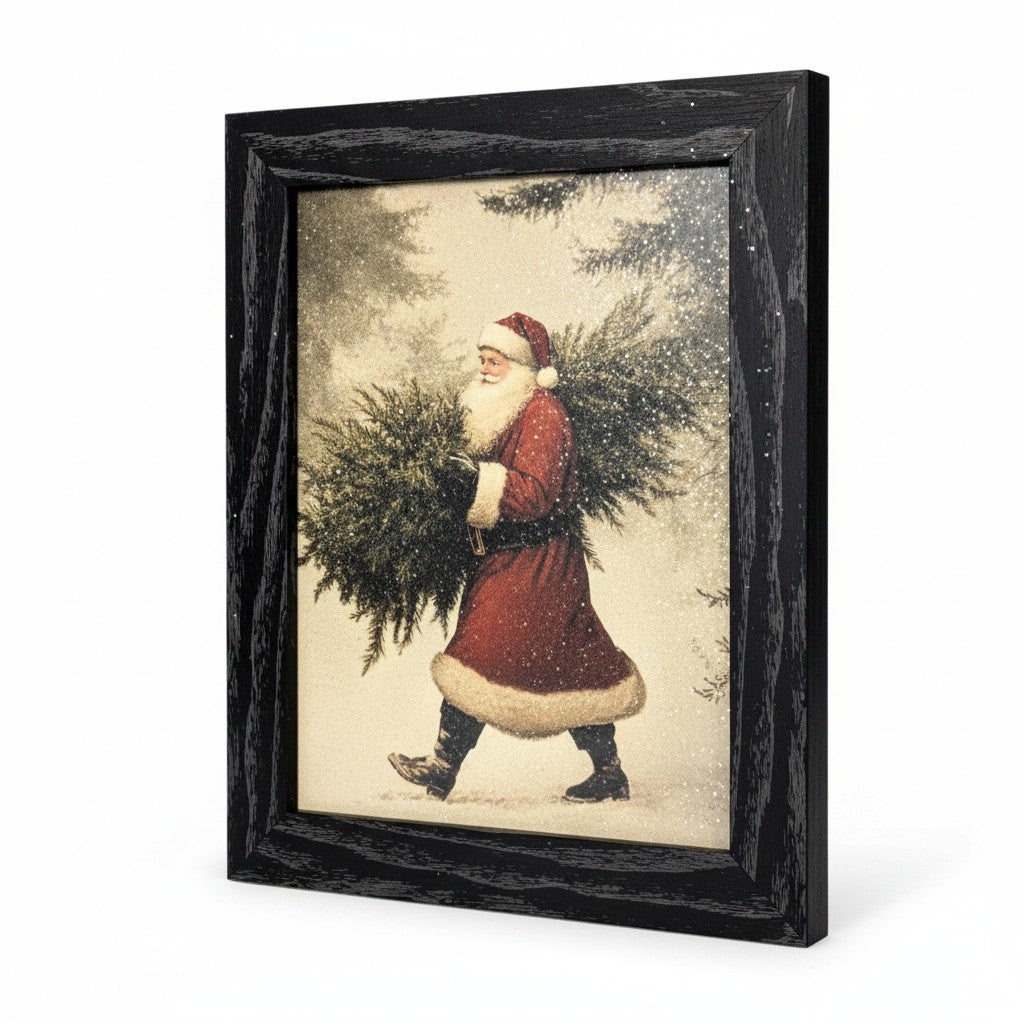 Santa Carrying Tree Vintage Christmas Wall Art - 10"x12"