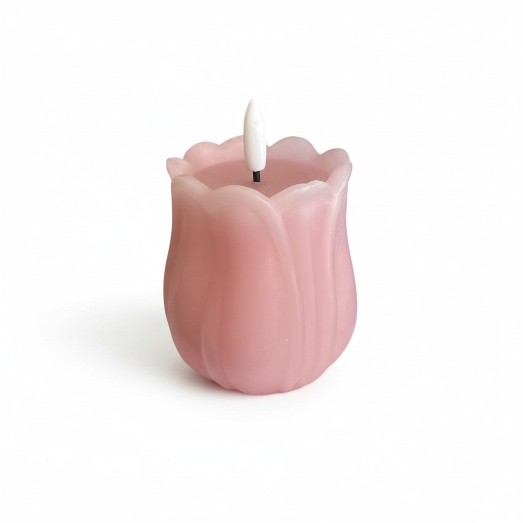 Pink Tulip Flickering Flameless LED Candle - 3x3.5in