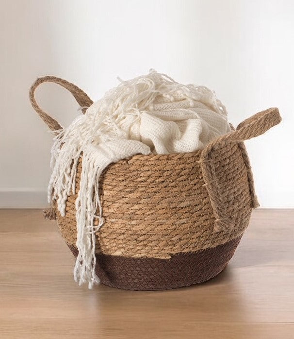 Decorative Round Storage Basket with Woven Handles