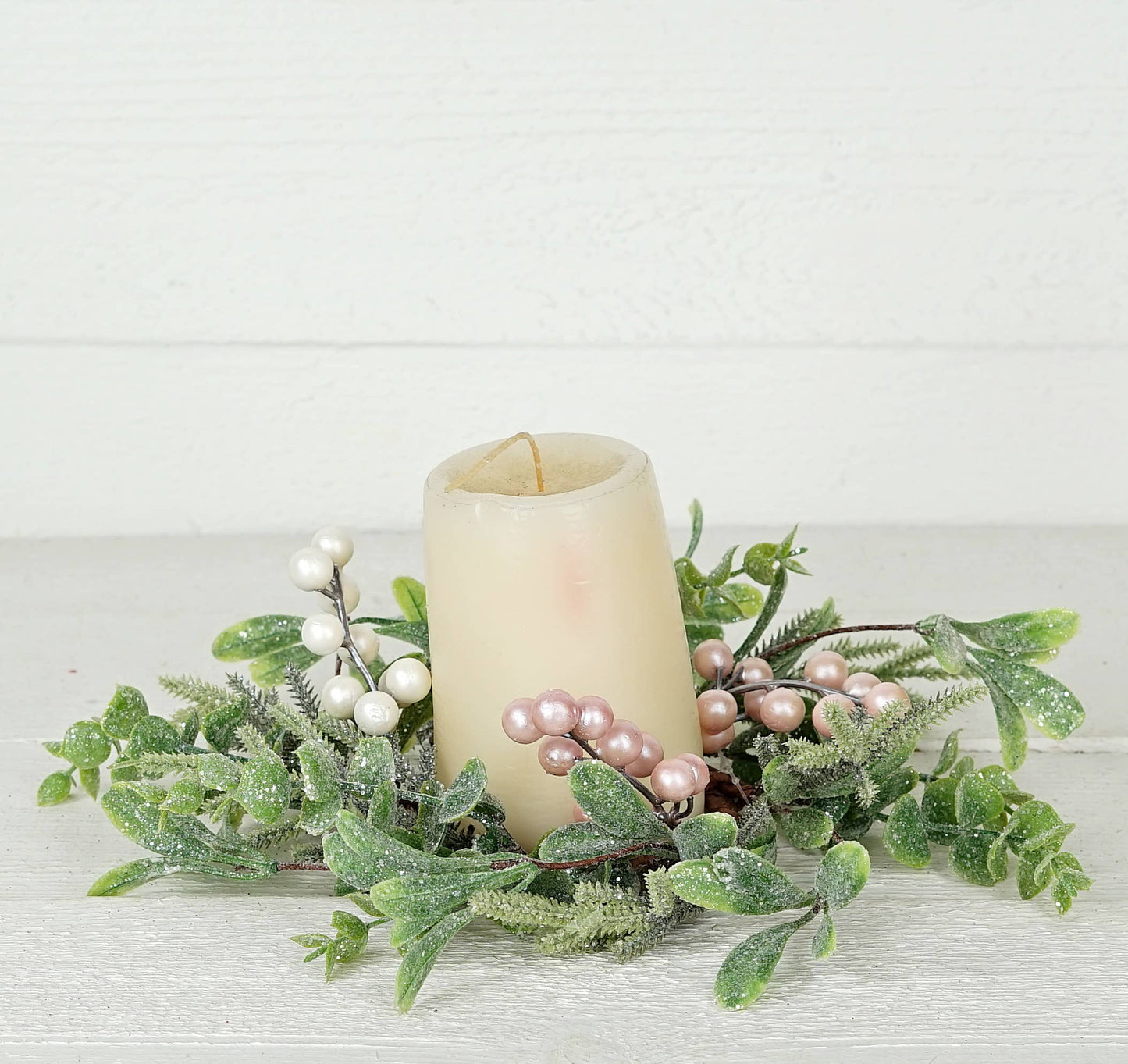 Sparkly Pink and White Berries Candle Ring - 3.5"