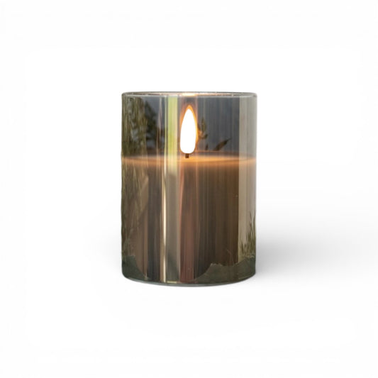Charcoal Glass Flameless Candle - 4"