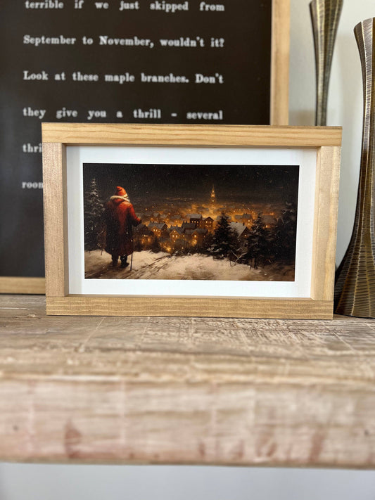 Vintage Santa Overlooking City Sign - 12"x8"