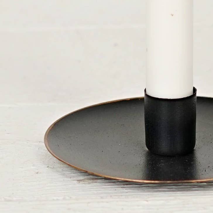 Black Metal Round Plate Taper Holder - 5"