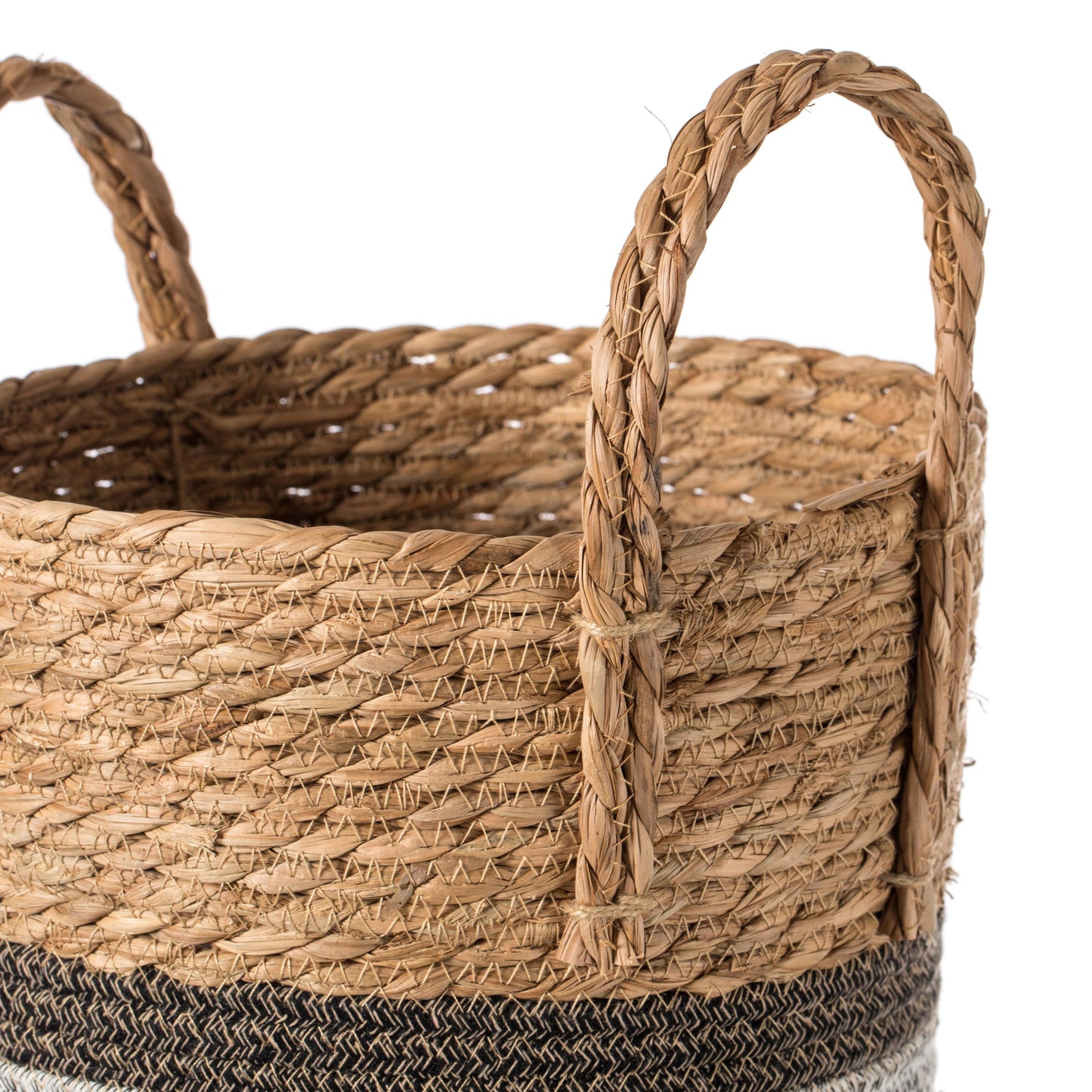 Decorative Round Storage Basket Set of 3 with Woven Handles