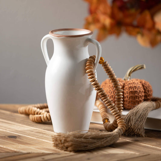Natural Rimmed White Urn Vase - 8"