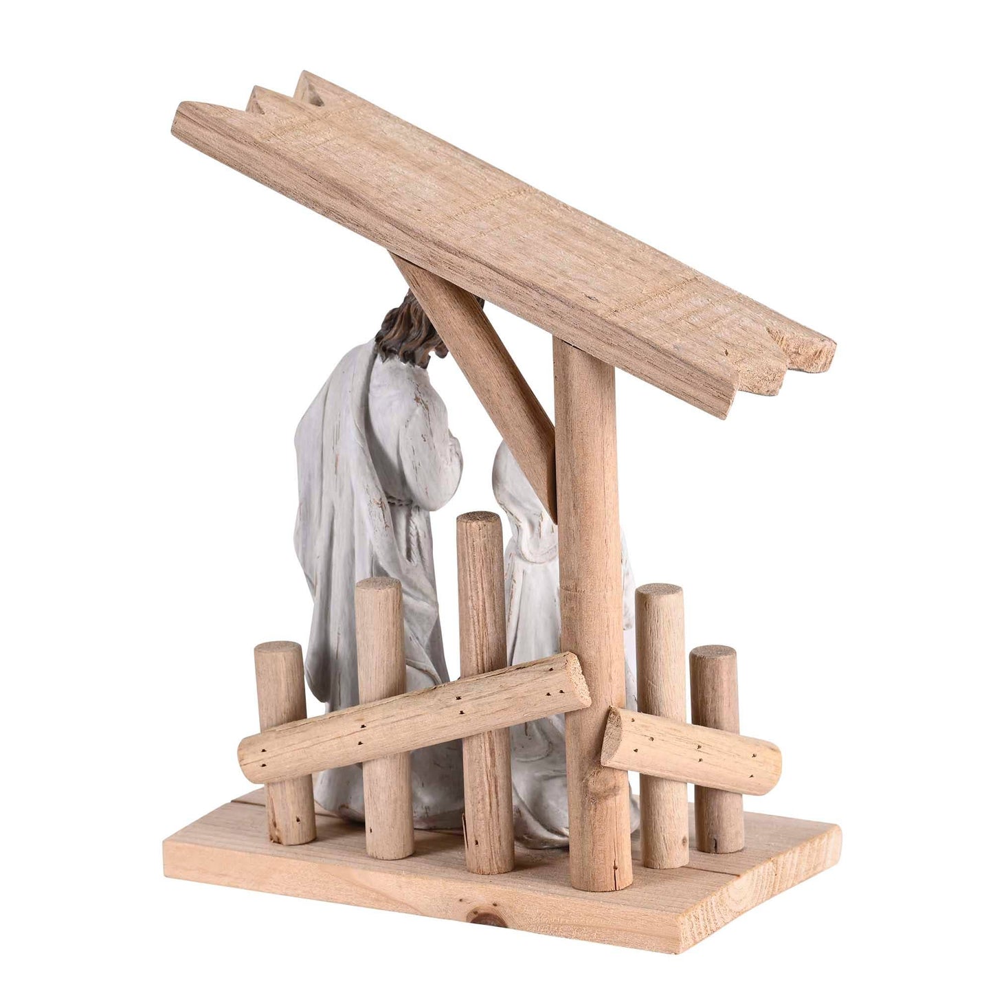 Nativity Holy Family in Wooden Creche - 8"
