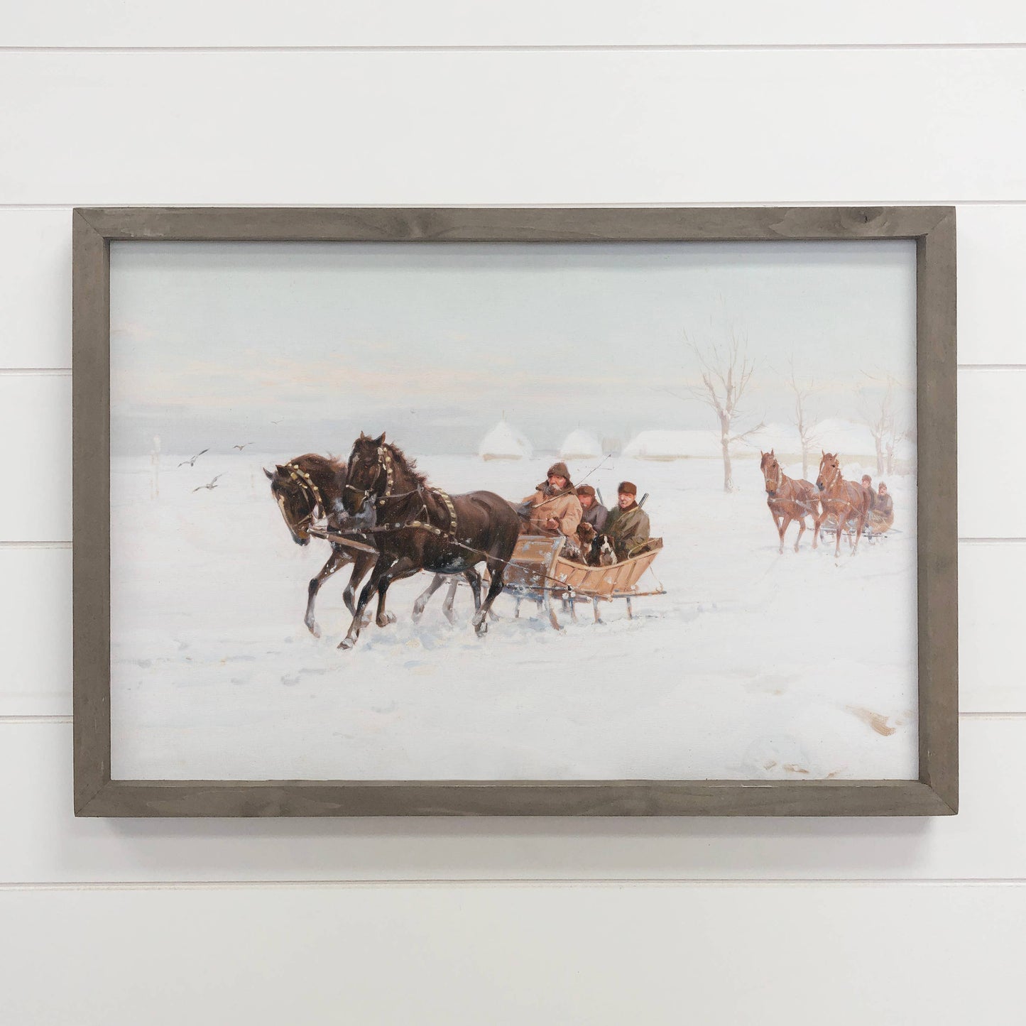 Vintage Snowy Sleigh Rides Framed Canvas - 20"x30"