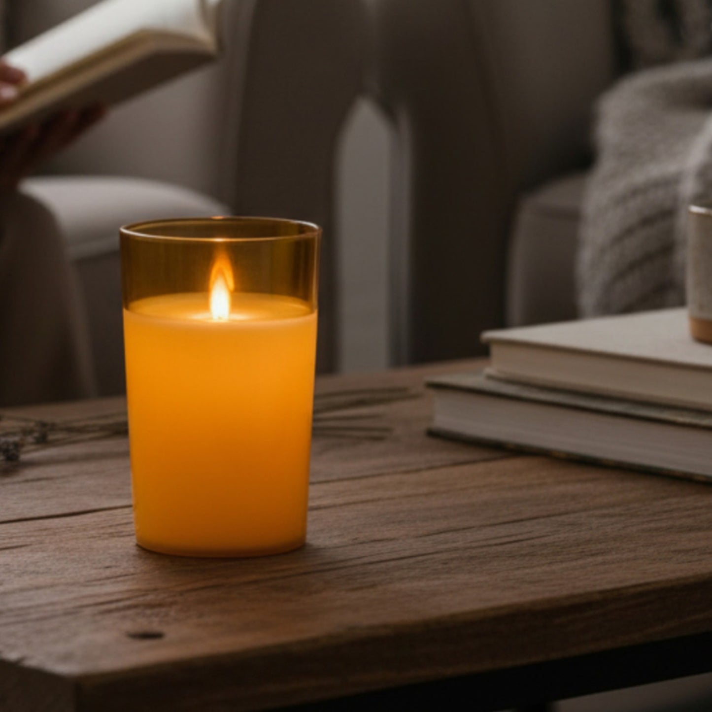 Amber Glass Moving Flame Flameless Candle - 3" x 4"