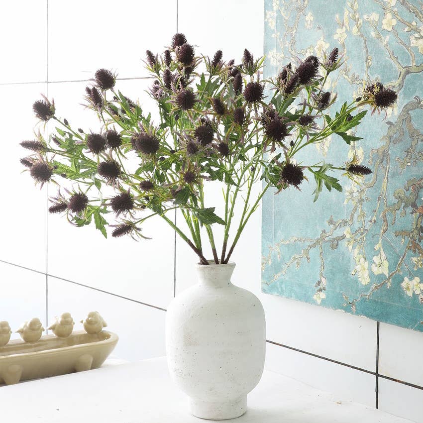 Deep Plum Thistle Eryngium Sea Holly Spray - 26"