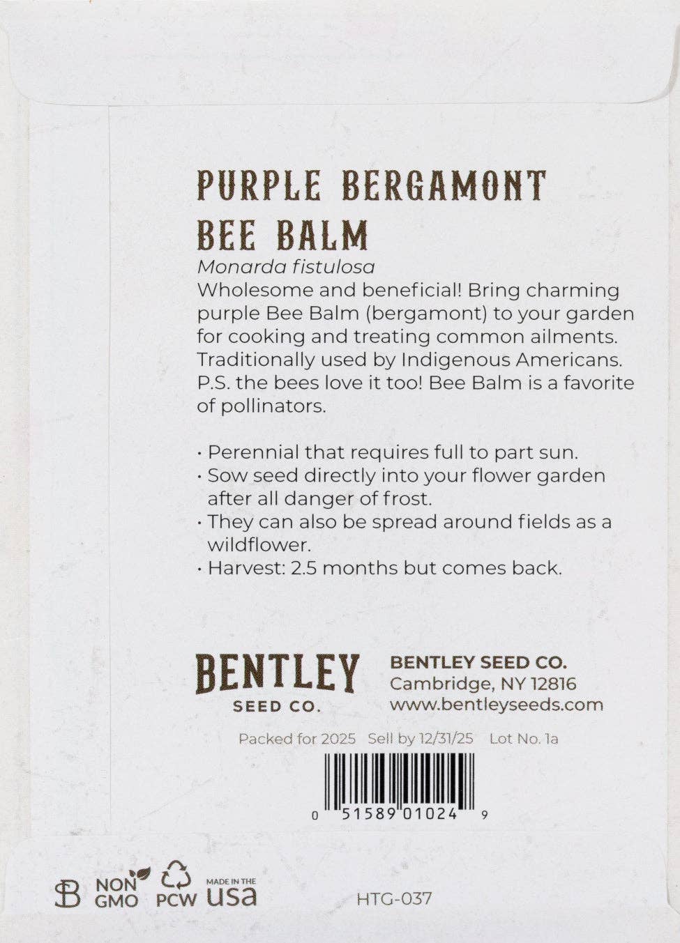 Bee Balm Seed Packet - Purple Bergamont