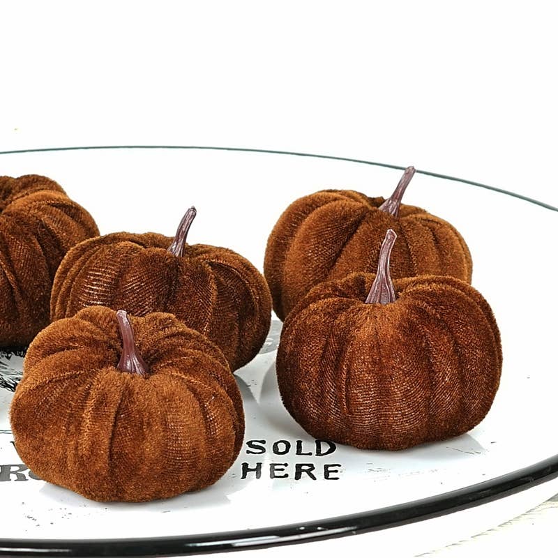 Mini Velvet Brown Pumpkin Bag of 6 - 2.5"
