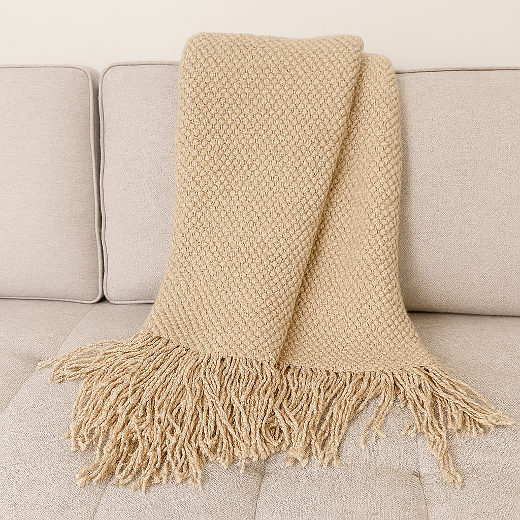 Knit Textured Throw Blanket with Fringe - 50"x60"