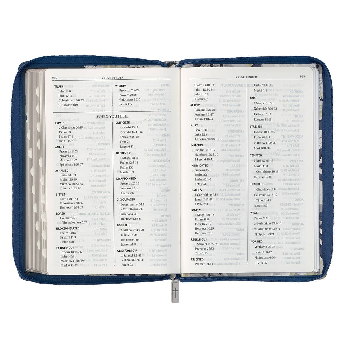Blue Pearlized Floral Faux Leather King James Bible