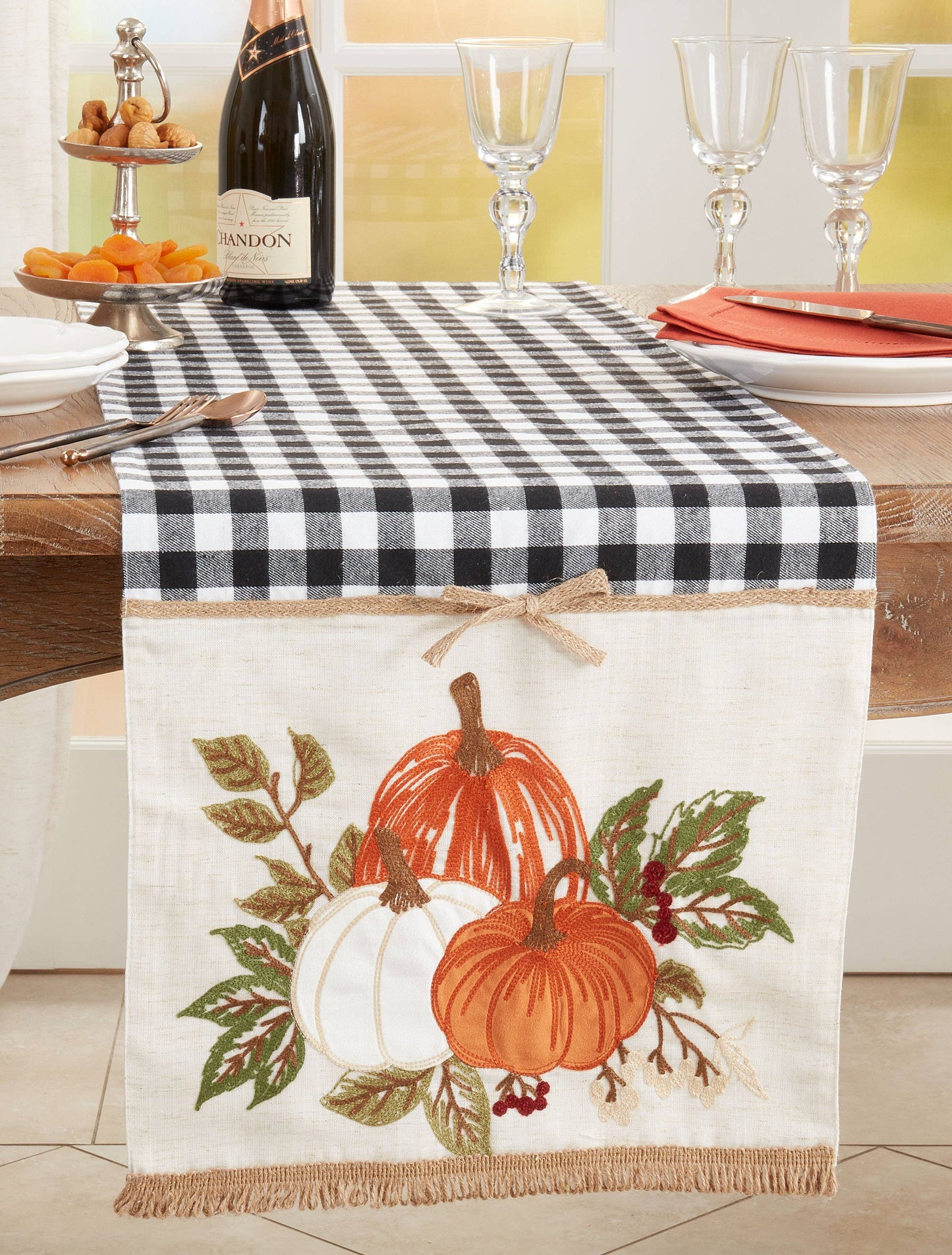 Plaid Embroidered Pumpkins Runner - 16"x70"