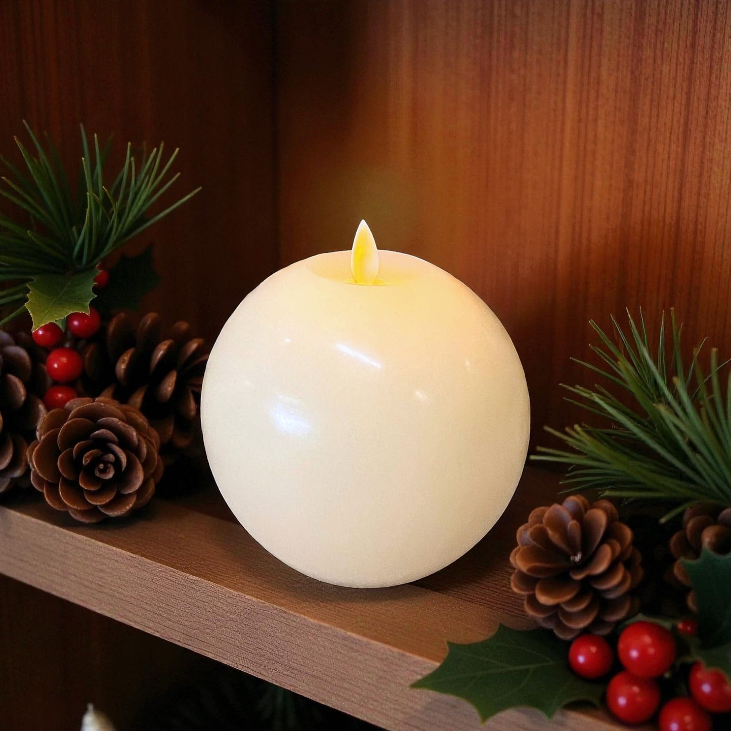 Cream Ball Moving Flame Flameless Candle with Timer - 4.5"