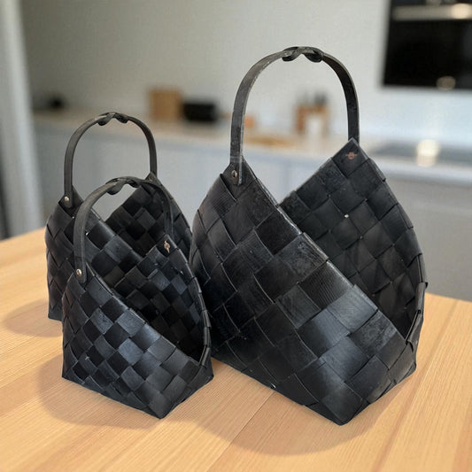 Black Woven Baskets with Handles