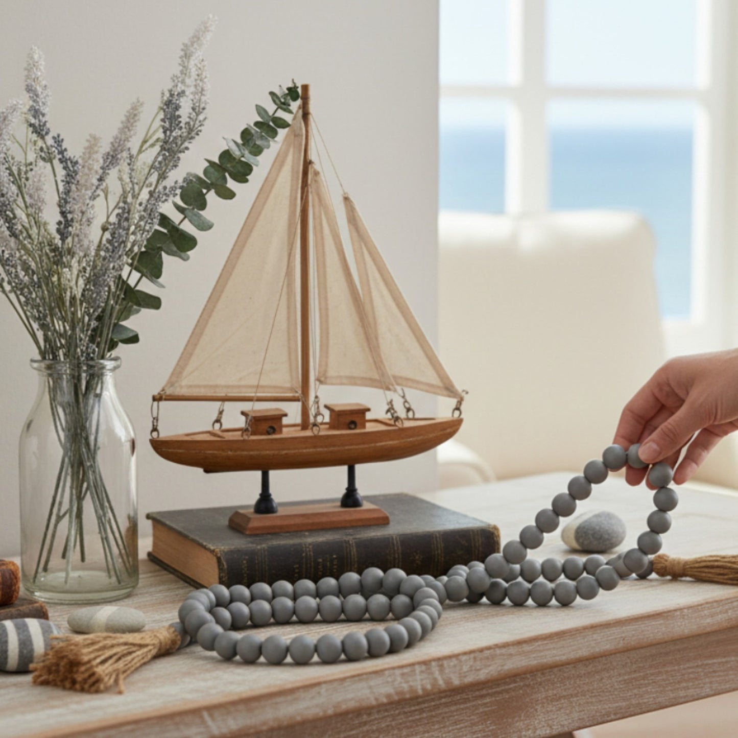 Grayish Beaded Garland approx 60in