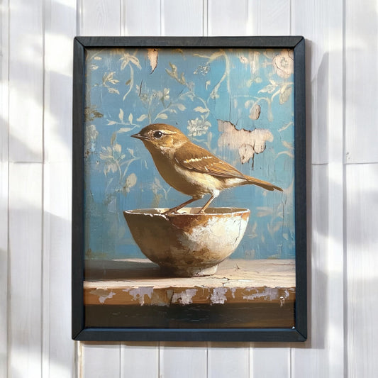 Sparrow on Bowl Box Frame Artwork - 18"x24"