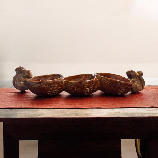 Ceramic Brown Squirrel Acorn Bowl - 15"