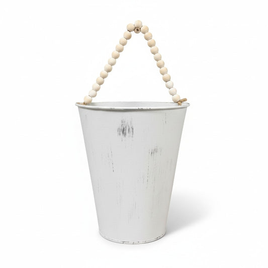 White Distressed Metal Beaded Wall Hanger - 7"