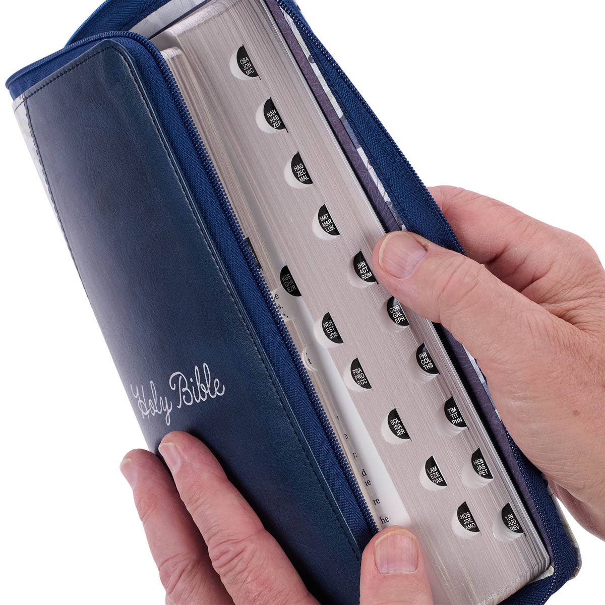 Blue Pearlized Floral Faux Leather King James Bible