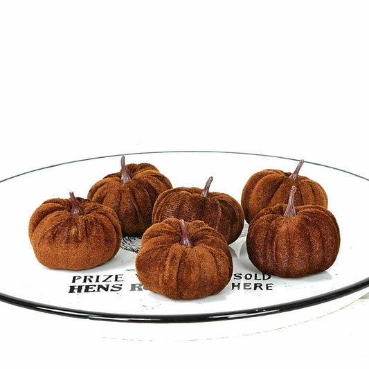 Mini Velvet Brown Pumpkin Bag of 6 - 2.5"