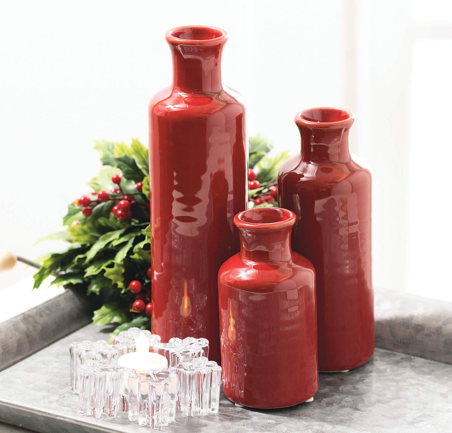 Ceramic Red Bottle Vases
