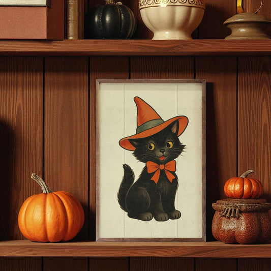 Vintage Halloween Cat - 8"x5"