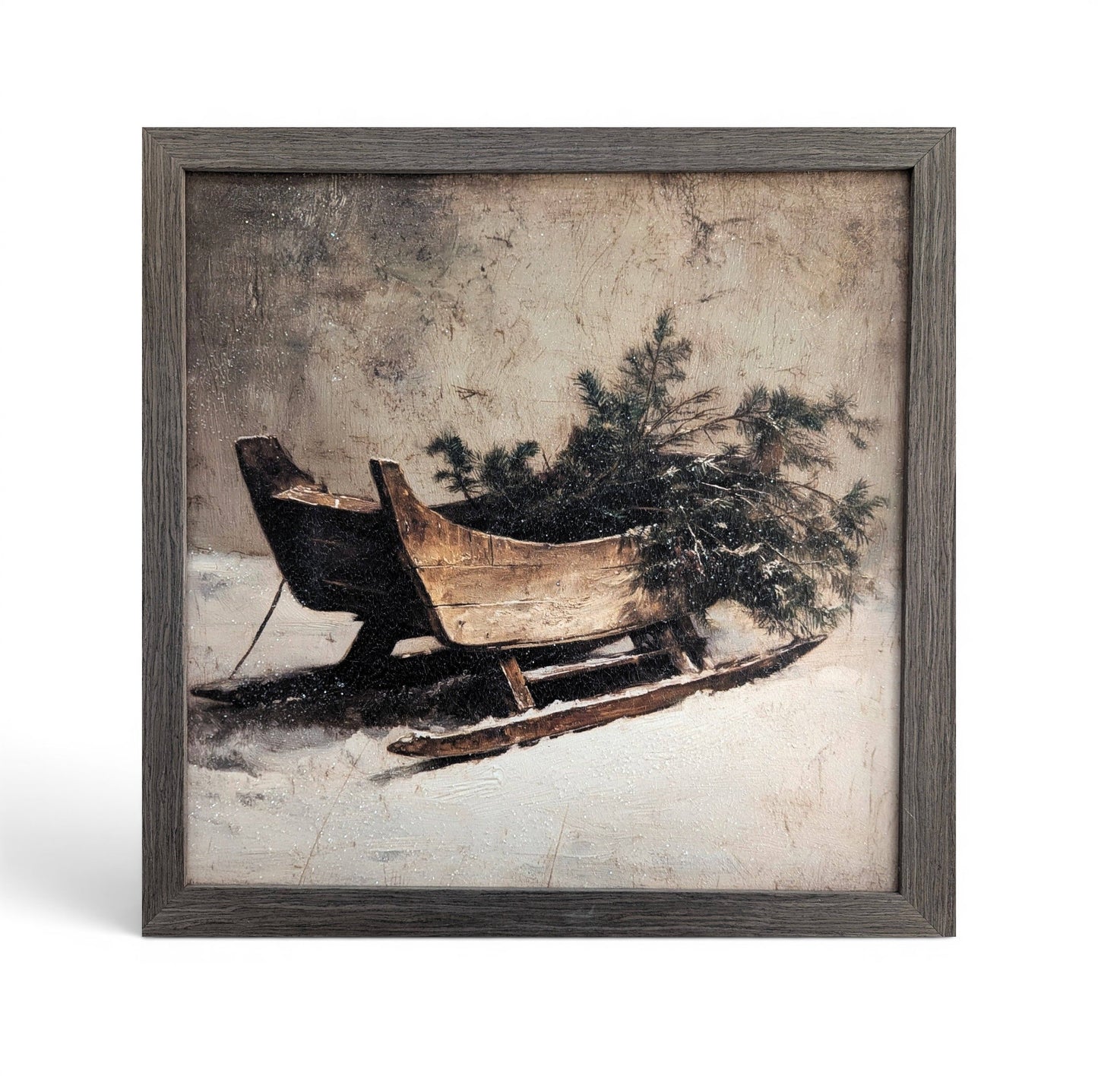 Wooden Sleigh Vintage Christmas Wall Art - 12"x10"