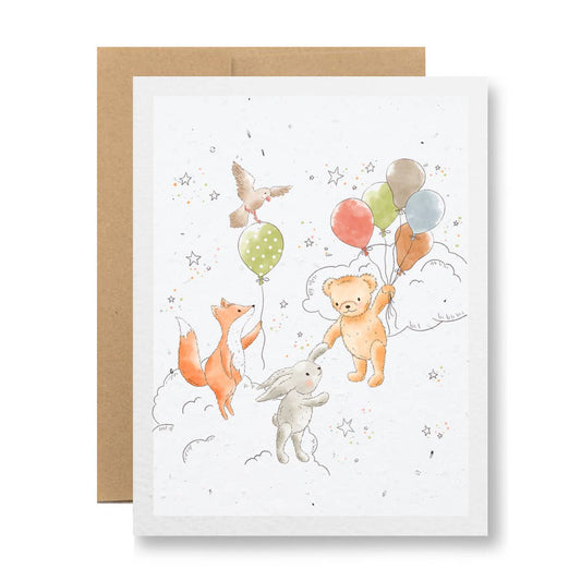 Plantable Greeting Card - {Forest animals party cloud}