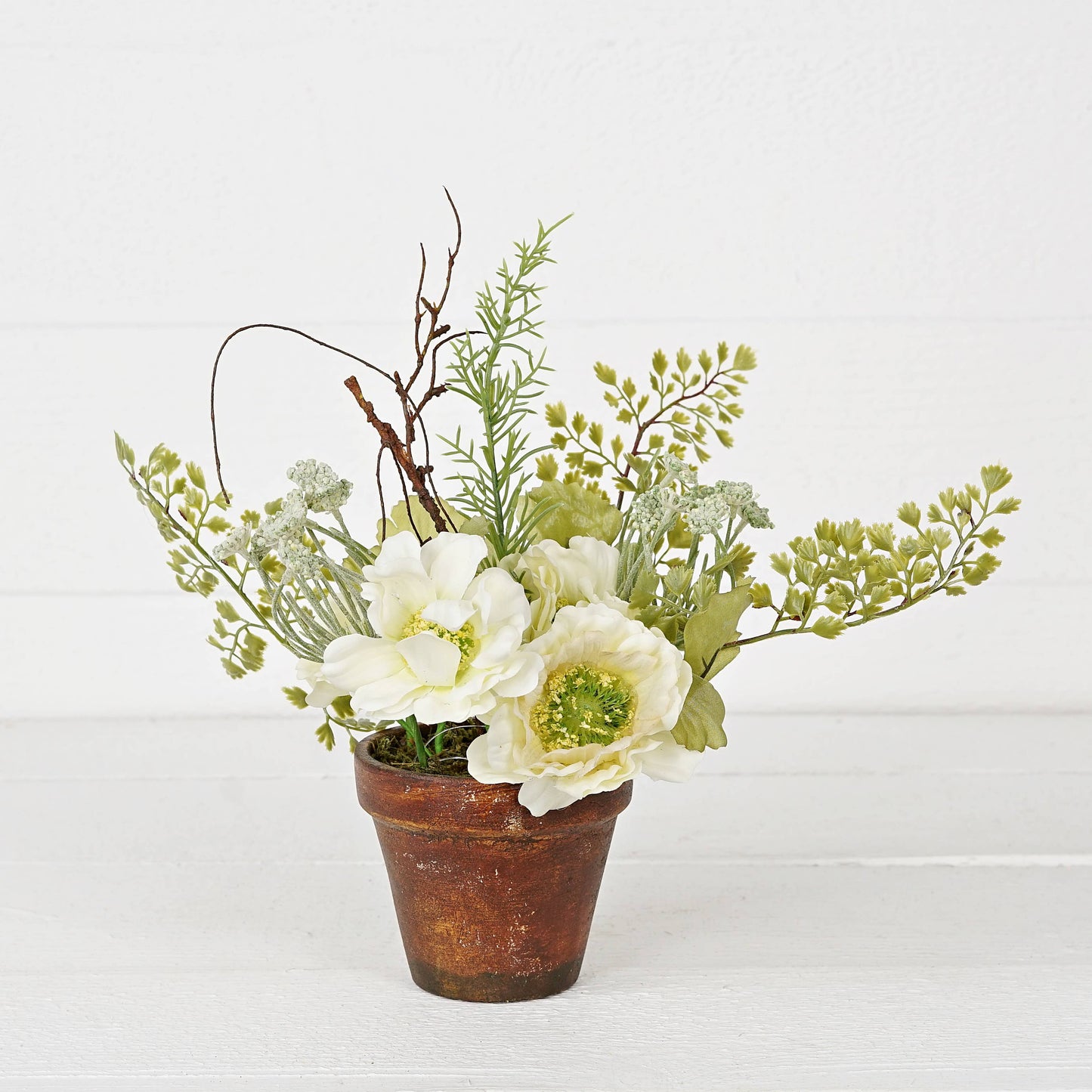 Cream Cosmos, Poppies with Greenery Pot - 11"