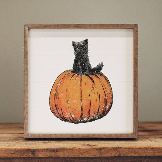 Vintage Halloween Cat on Pumpkin - 4"x4"