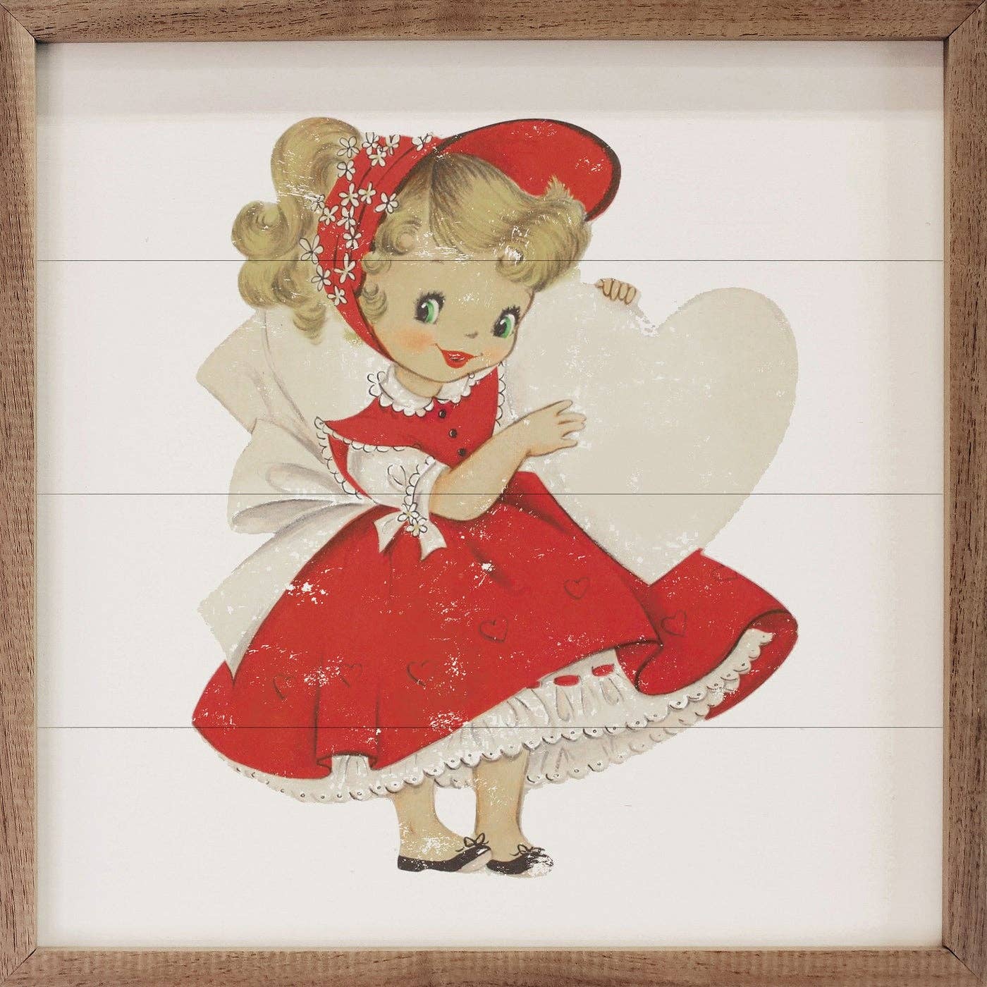 Vintage Valentine Girl Small Sign - 4"x4"