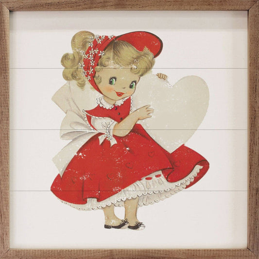 Vintage Valentine Girl Small Sign - 4"x4"