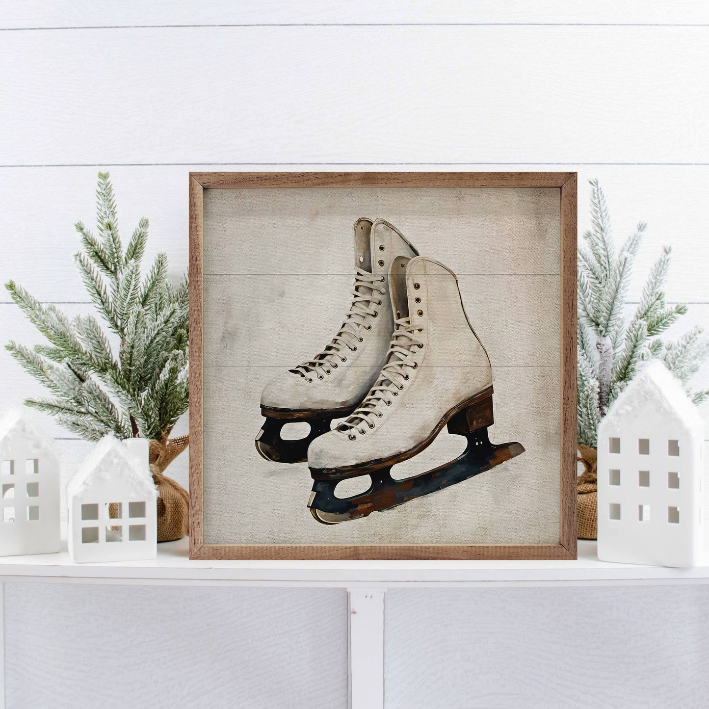 White Ice Skates Sign - 8"x8"