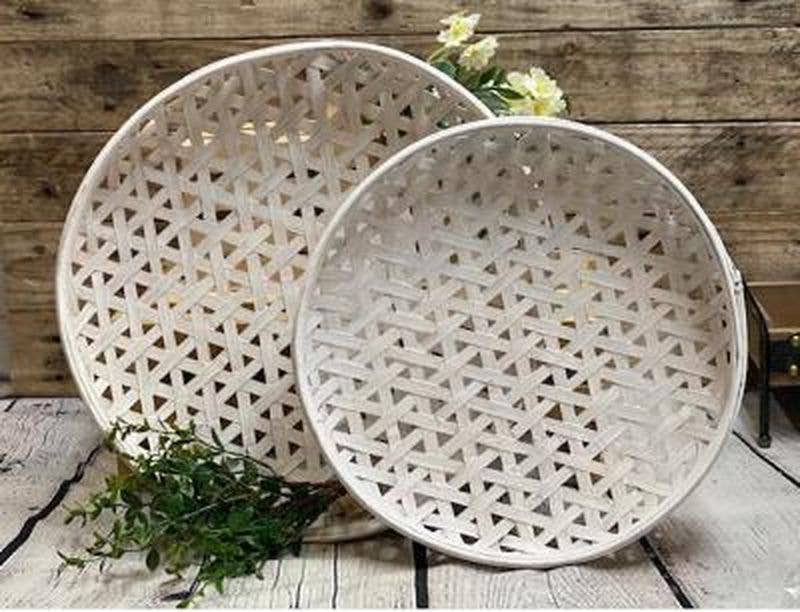 Cream Distressed Wicker Round Wall Basket