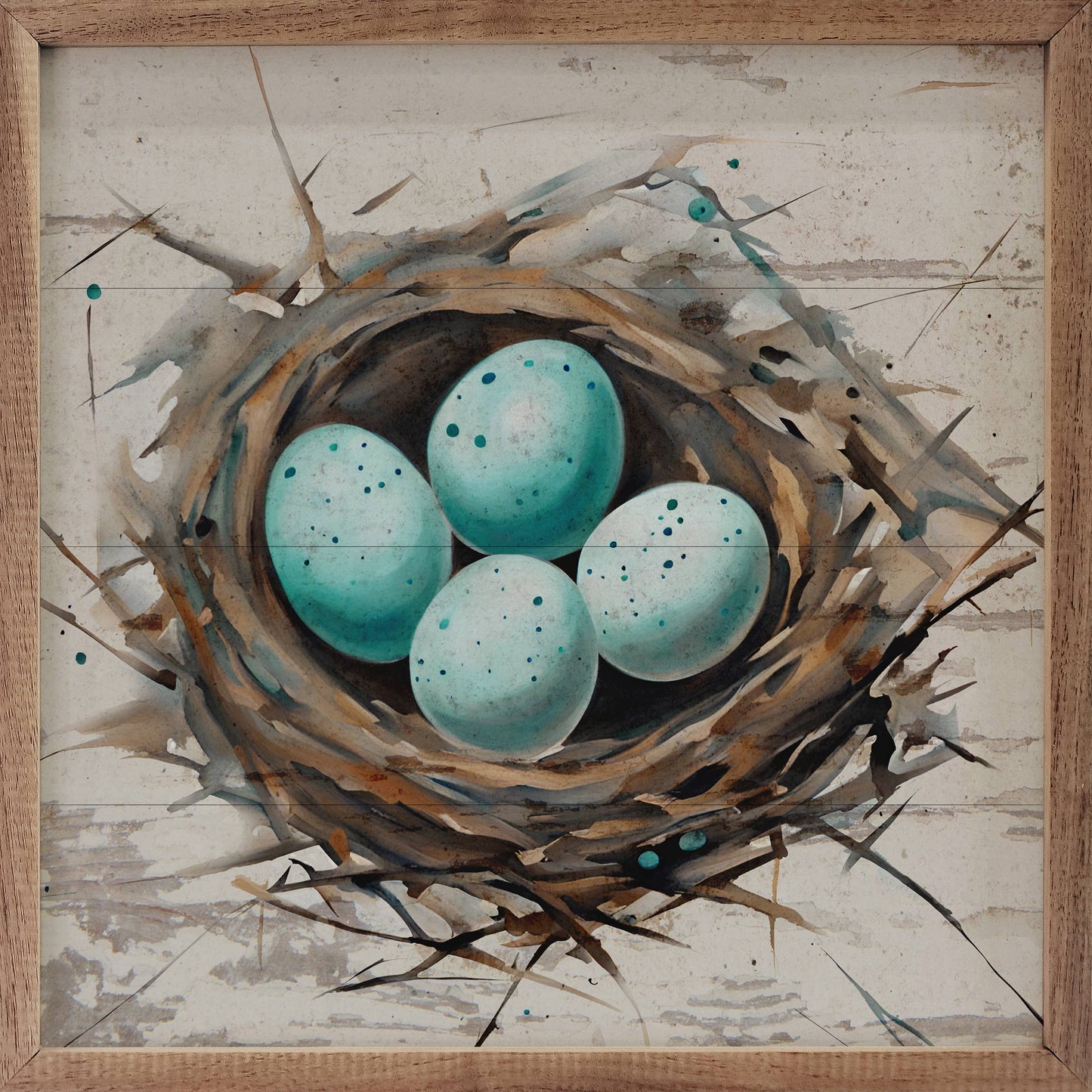 Robin Nest With Eggs Artwork - 8"x8"