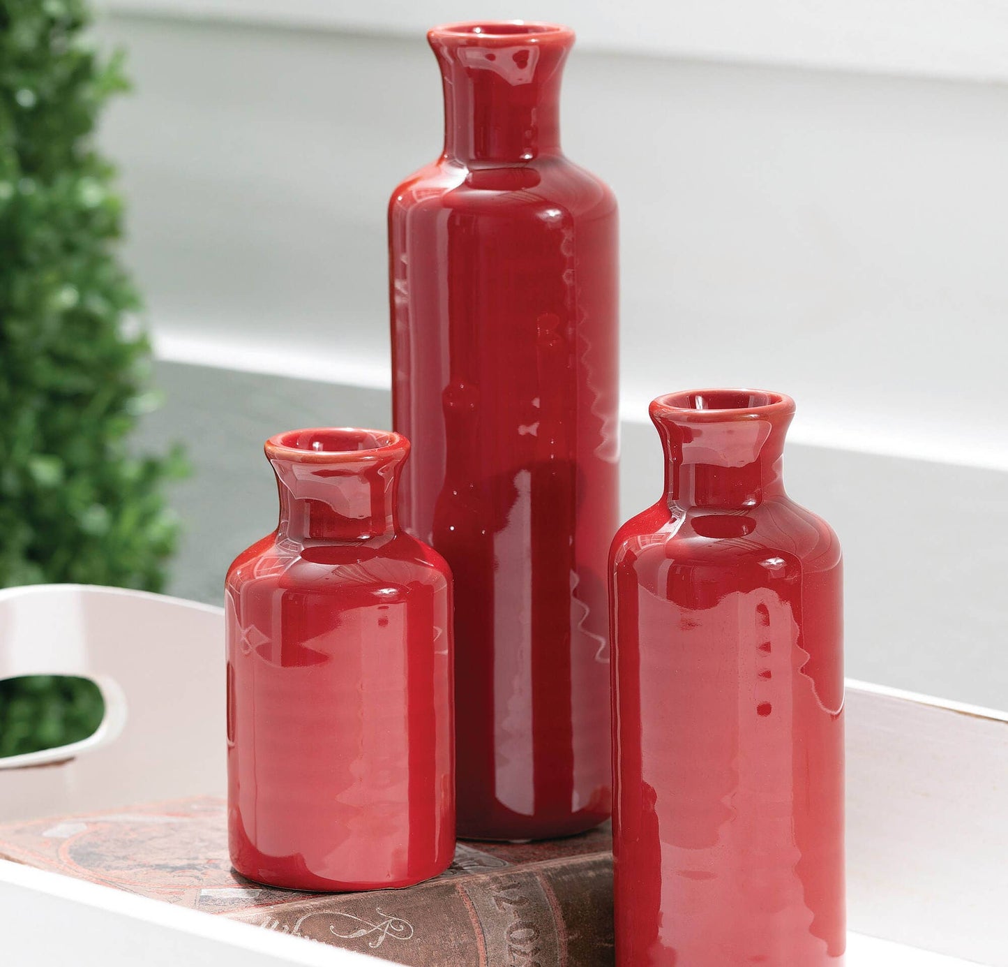 Ceramic Red Bottle Vases