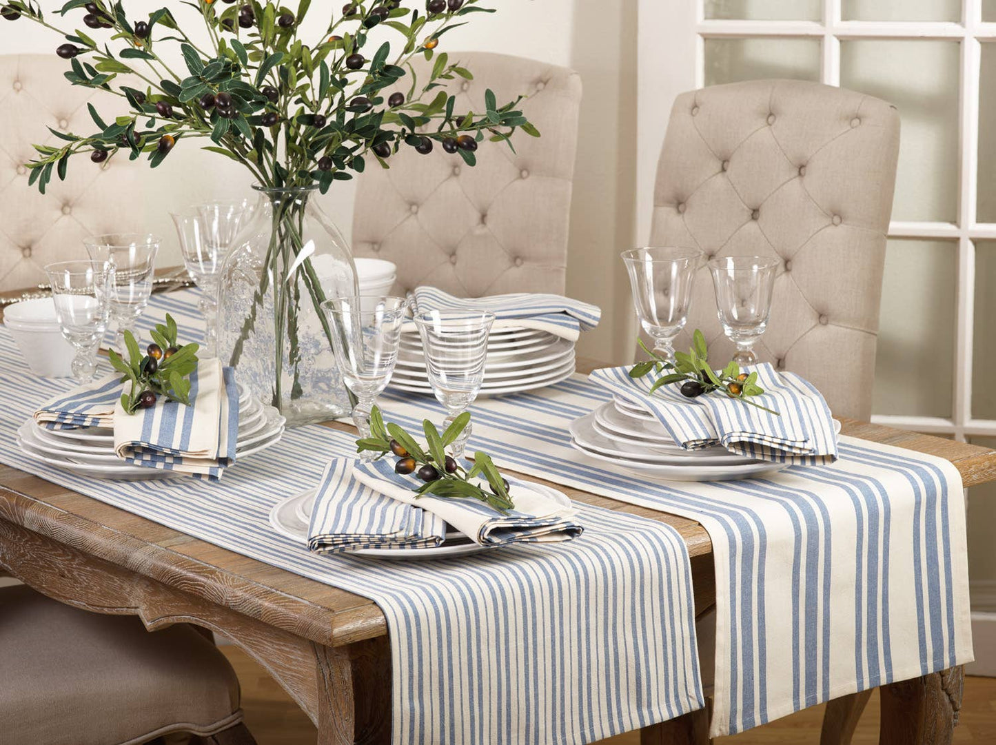 French Blue Striped Runner - 16"x72"